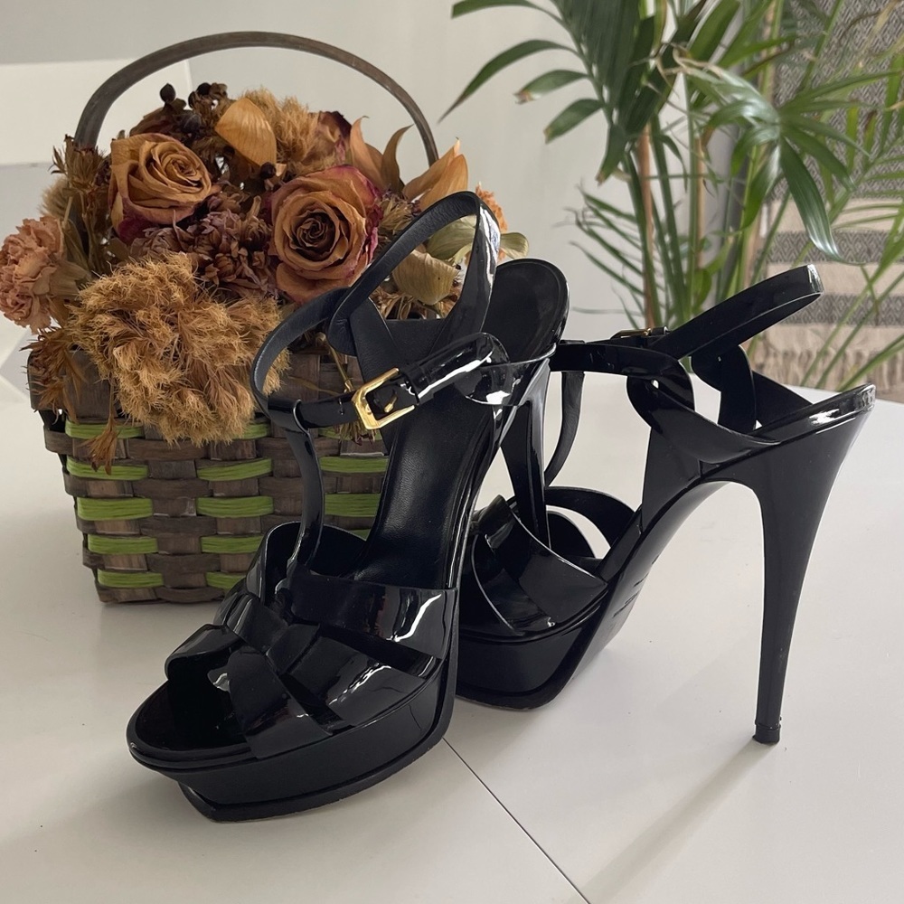 Saint Laurent tribute black patent platform sandals size 8 - Picture 3 of 8
